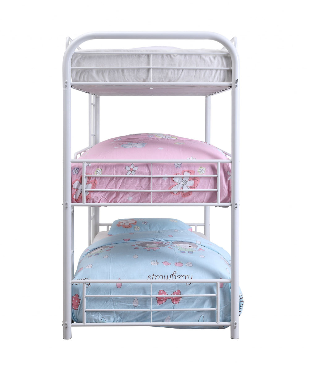 Homeroots 57" X 79" X 74" White Metal Triple Bunk Bed - Full White Metal 347210