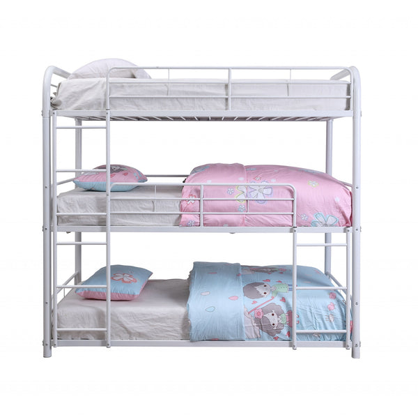 Homeroots 57" X 79" X 74" White Metal Triple Bunk Bed - Full White Metal 347210