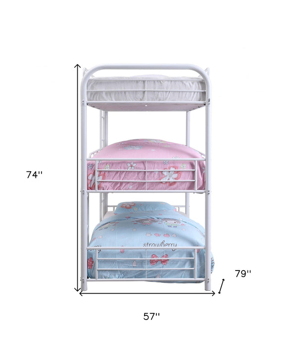 Homeroots 57" X 79" X 74" White Metal Triple Bunk Bed - Full White Metal 347210