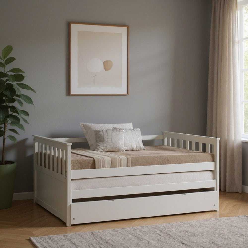 HomeRoots Gray Twin Bed Frame with Trundle - Stylish Space-Saving Solution for Kids, Guests, or Compact Rooms 347211