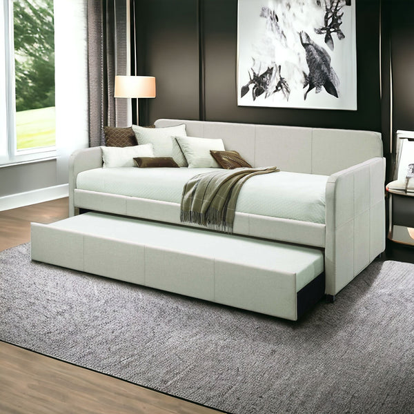 Homeroots White And Light Gray Wood And Linen Twin Bed Frame  Wood 347214