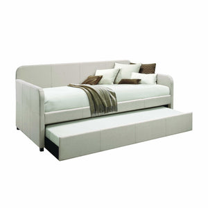HomeRoots White Twin Bed Frame with Light Gray Linen Upholstery - Modern, Durable Design for Compact Spaces 347214