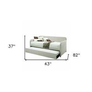 HomeRoots White Twin Bed Frame with Light Gray Linen Upholstery - Modern, Durable Design for Compact Spaces 347214