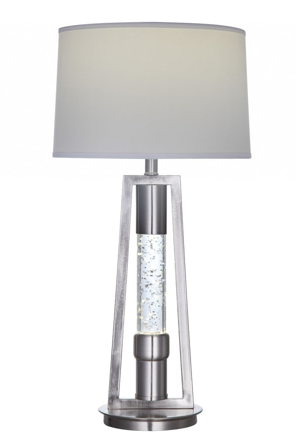 HomeRoots 31" Modern Silver Table Lamp with Gray Fabric Shade - Stylish Ambient Lighting for Home Décor 347217