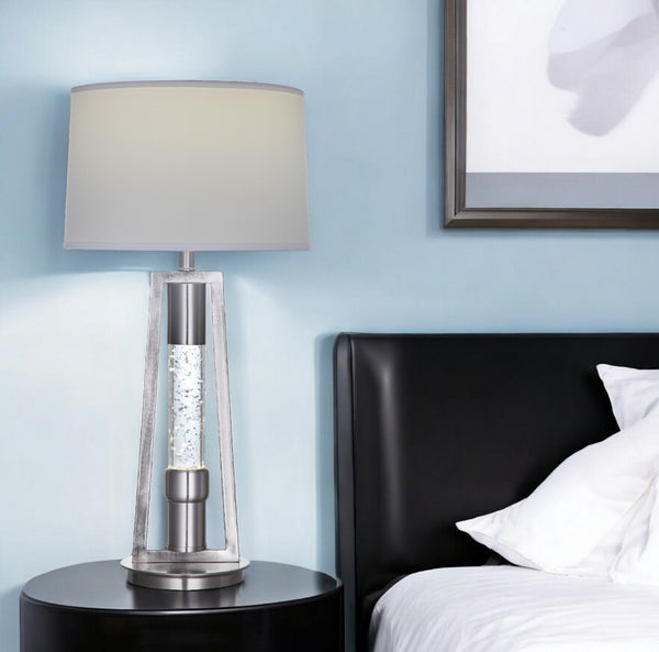 HomeRoots 31" Modern Silver Table Lamp with Gray Fabric Shade - Stylish Ambient Lighting for Home Décor 347217