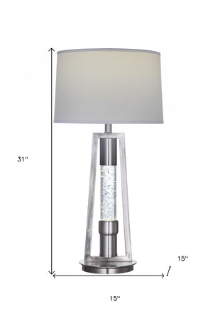 HomeRoots 31" Modern Silver Table Lamp with Gray Fabric Shade - Stylish Ambient Lighting for Home Décor 347217
