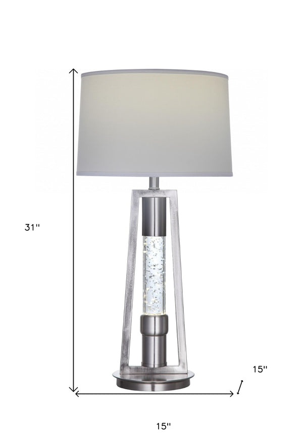 HomeRoots 31" Modern Silver Table Lamp with Gray Fabric Shade - Stylish Ambient Lighting for Home Décor 347217