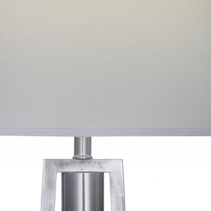 HomeRoots 31" Modern Silver Table Lamp with Gray Fabric Shade - Stylish Ambient Lighting for Home Décor 347217