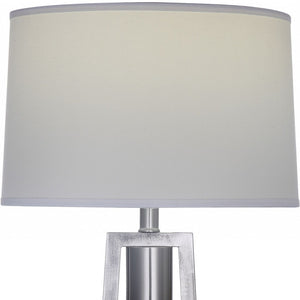 HomeRoots 31" Modern Silver Table Lamp with Gray Fabric Shade - Stylish Ambient Lighting for Home Décor 347217