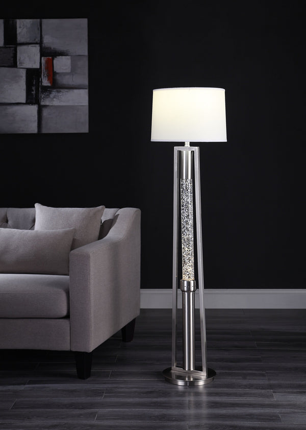 Homeroots 15" X 15" X 58" Brushed Nickel Metal Glass Led Shade Floor Lamp  Metal 347218