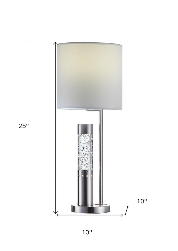 HomeRoots 25" Silver Table Lamp - Modern Elegance with Gray Shade, Perfect for Cozy Living Rooms & Offices 347219