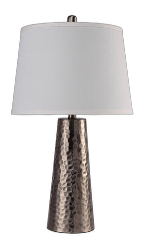 HomeRoots 35" Distressed Brown Metal Table Lamp with Classic White Shade for Versatile Home Décor Illumination 347225