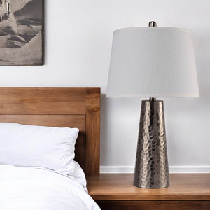 HomeRoots 35" Distressed Brown Metal Table Lamp with Classic White Shade for Versatile Home Décor Illumination 347225