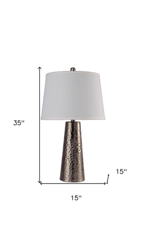 HomeRoots 35" Distressed Brown Metal Table Lamp with Classic White Shade for Versatile Home Décor Illumination 347225