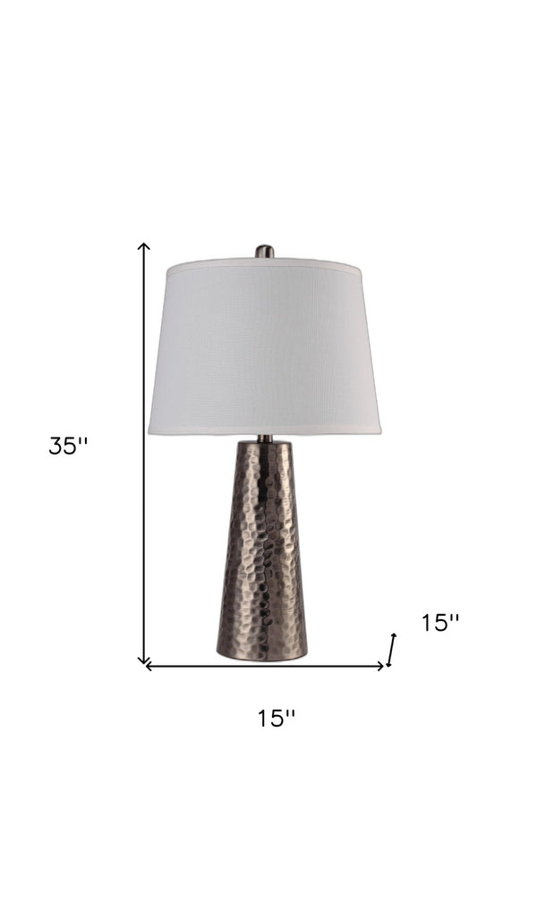 HomeRoots 35" Distressed Brown Metal Table Lamp with Classic White Shade for Versatile Home Décor Illumination 347225