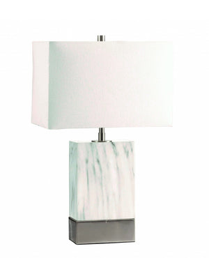 HomeRoots 25" Gray Table Lamp with Elegant White Shade for Cozy Ambiance in Modern Living Spaces and Nooks 347230