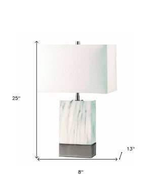 HomeRoots 25" Gray Table Lamp with Elegant White Shade for Cozy Ambiance in Modern Living Spaces and Nooks 347230