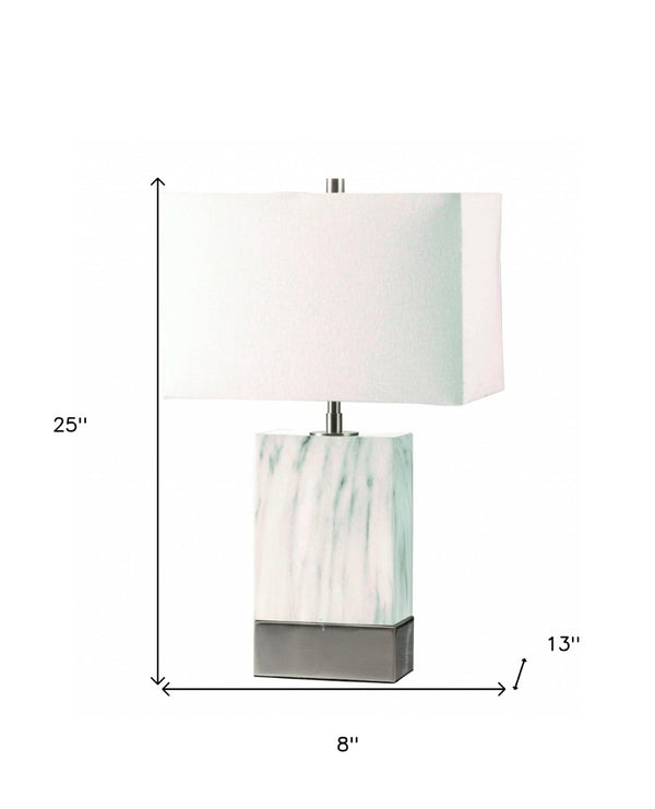 HomeRoots 25" Gray Table Lamp with Elegant White Shade for Cozy Ambiance in Modern Living Spaces and Nooks 347230