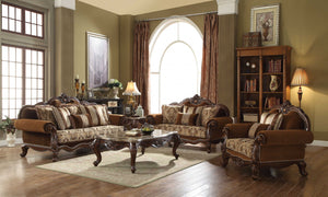 Homeroots 69" Brown Damask Chesterfield Loveseat And Toss Pillows   347240