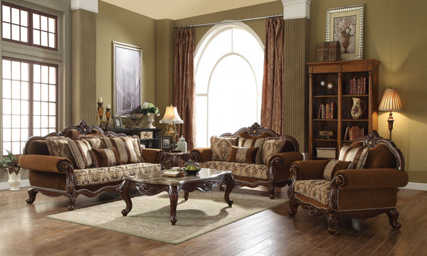 Homeroots 69" Brown Damask Chesterfield Loveseat And Toss Pillows   347240
