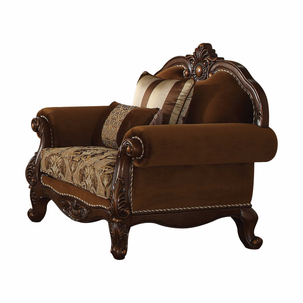 Homeroots 37" Brown Velvet Damask Club Chair   347241