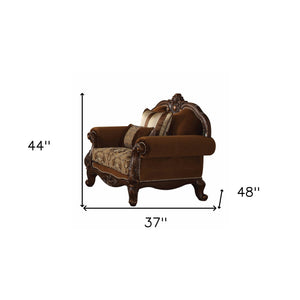 Homeroots 37" Brown Velvet Damask Club Chair   347241