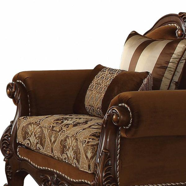 Homeroots 37" Brown Velvet Damask Club Chair   347241