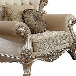 Homeroots 39" Champagne Fabric Damask Chair And A Half And Toss Pillows   347242