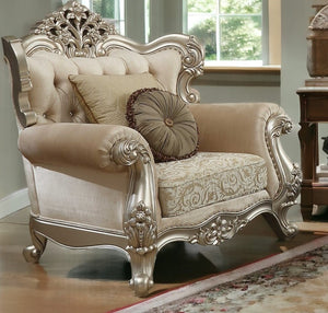 Homeroots 39" Champagne Fabric Damask Chair And A Half And Toss Pillows   347242