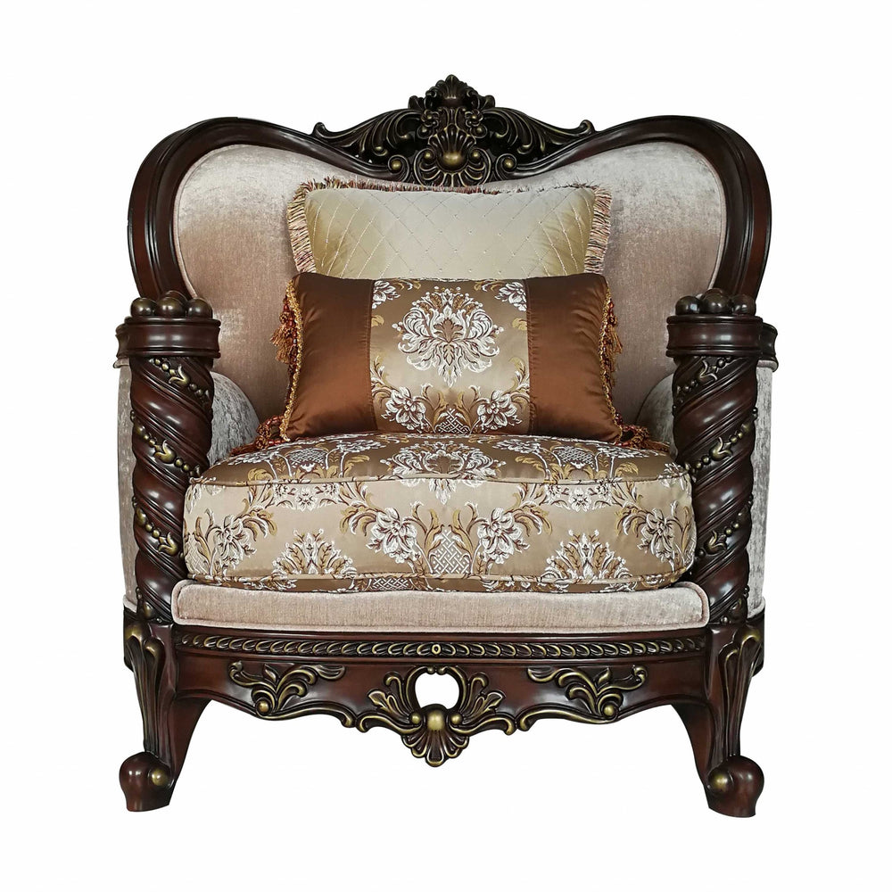 Homeroots 37" Beige And Brown Fabric Floral Club Chair   347245