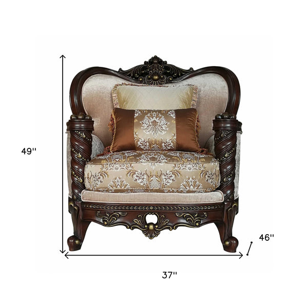 Homeroots 37" Beige And Brown Fabric Floral Club Chair   347245