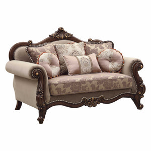 Homeroots 69" Beige And Gold And Brown Velvet Paisley Loveseat And Toss Pillows   347246
