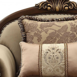 HomeRoots 38" Elegant Beige and Brown Floral Velvet Arm Chair with Toss Pillows for Chic Living Spaces 347247
