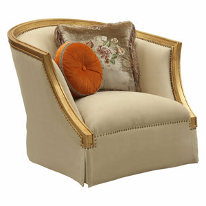 Homeroots 41" Tan And Gold Distressed Arm Chair And Toss Pillows   347248