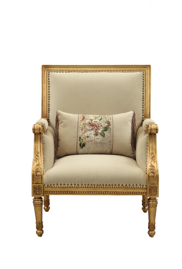 Homeroots 33" Beige And Gold Arm Chair And Toss Pillow   347249