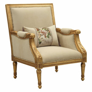 Homeroots 33" Beige And Gold Arm Chair And Toss Pillow   347249