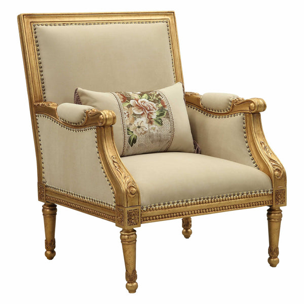 Homeroots 33" Beige And Gold Arm Chair And Toss Pillow   347249