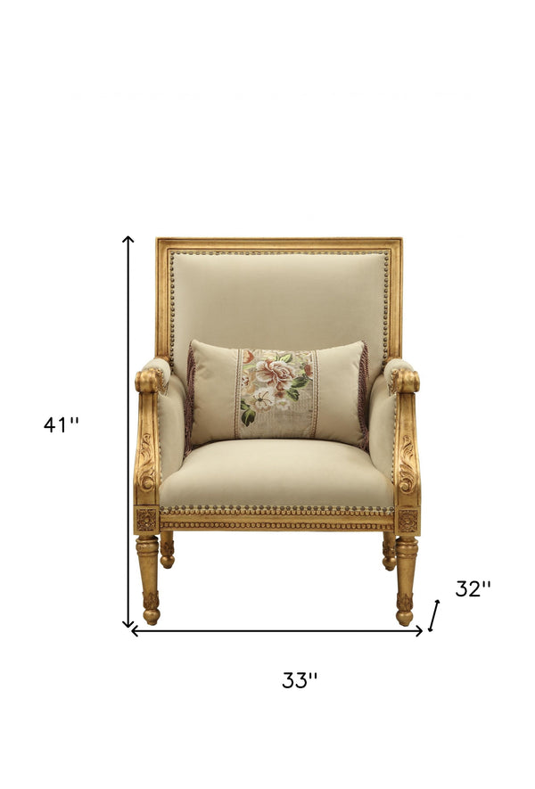 Homeroots 33" Beige And Gold Arm Chair And Toss Pillow   347249