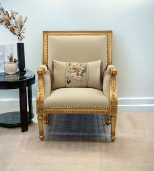 Homeroots 33" Beige And Gold Arm Chair And Toss Pillow   347249
