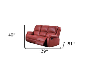 Homeroots 81" Red Faux Leather Reclining Sofa With Black Legs   347256