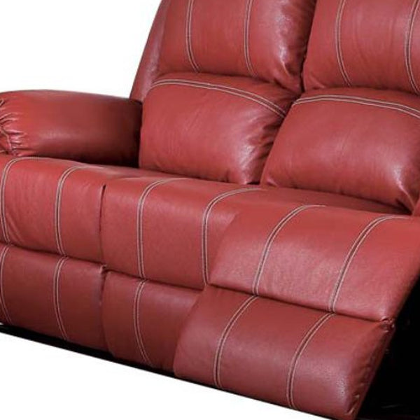 Homeroots 81" Red Faux Leather Reclining Sofa With Black Legs   347256
