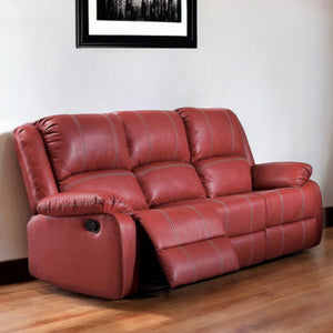 Homeroots 81" Red Faux Leather Reclining Sofa With Black Legs   347256