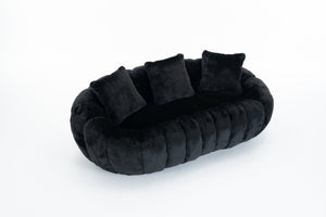 English Elm Floral-shaped Faux Fur Two Seater Sofa Sculptural Petal Design for Cozy Living Rooms Black W2012P399203