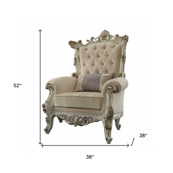 Homeroots 38" Pearl Fabric Striped Tufted Chesterfield Chair   347266