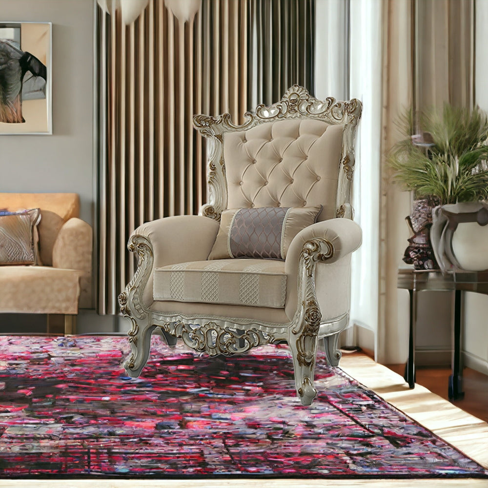 Homeroots 38" Pearl Fabric Striped Tufted Chesterfield Chair   347266