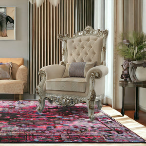 Homeroots 38" Pearl Fabric Striped Tufted Chesterfield Chair   347266