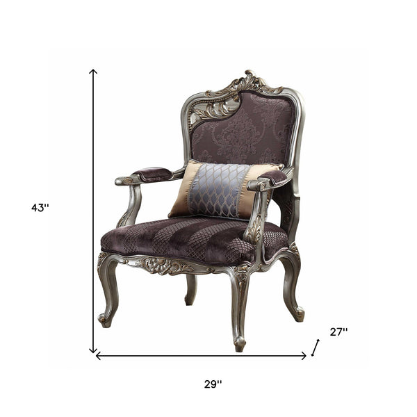 Homeroots 29" Black And Platinum Velvet Floral Arm Chair And Toss Pillow   347268