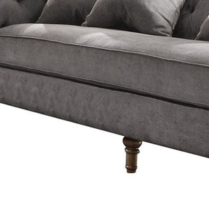 Homeroots 34" Gray Velvet Sofa And Toss Pillows With Brown Legs   347269
