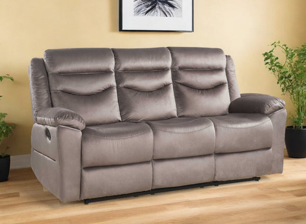 Homeroots 78" Brown Velvet Reclining Sofa With Black Legs   347270