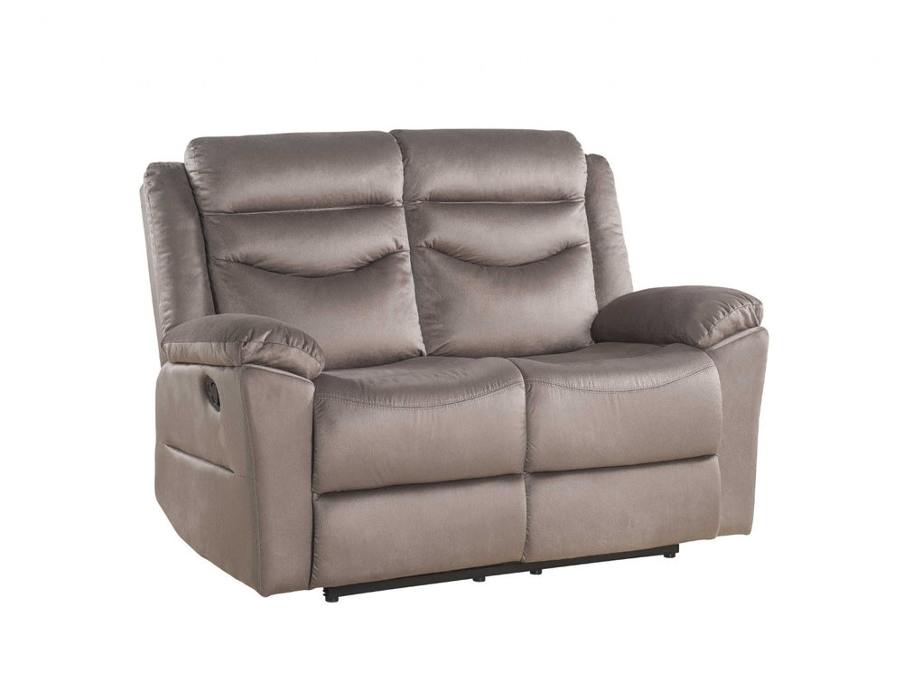 HomeRoots 57" Brown Velvet Manual Reclining Love Seat - Luxurious Comfort for Cozy Spaces, Perfect for Two! 347271